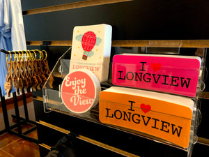 Colorful Longview stickers and keychains