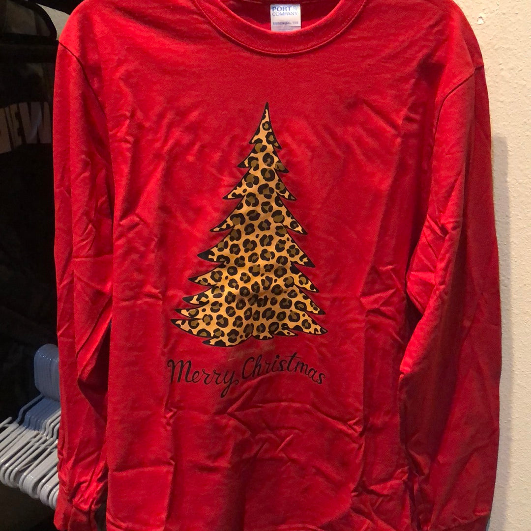 Red L/S Leopard Tee